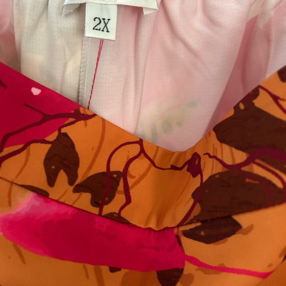 Floral Pink and Orange Women's Wide Leg Pants - Picture 3 of 4